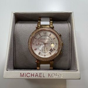 Gold and White Michael Kors Watch